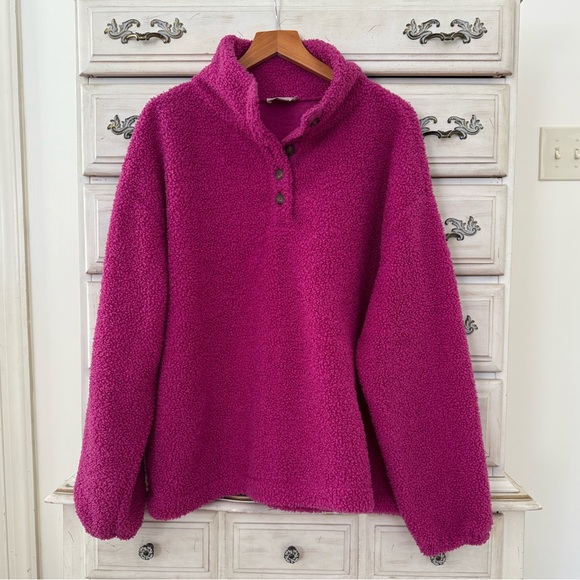 Loft Magenta Sherpa Teddy Pullover Sweater - Picture 1 of 4